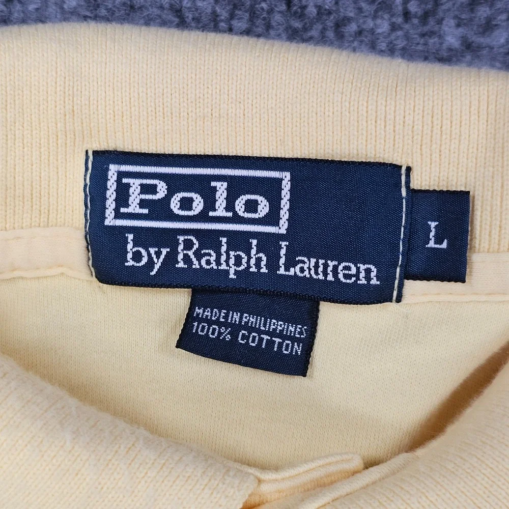 Polo Ralph Lauren Shirt Men Large Yellow Short Sleeve Interlock Cotton Polo Soft